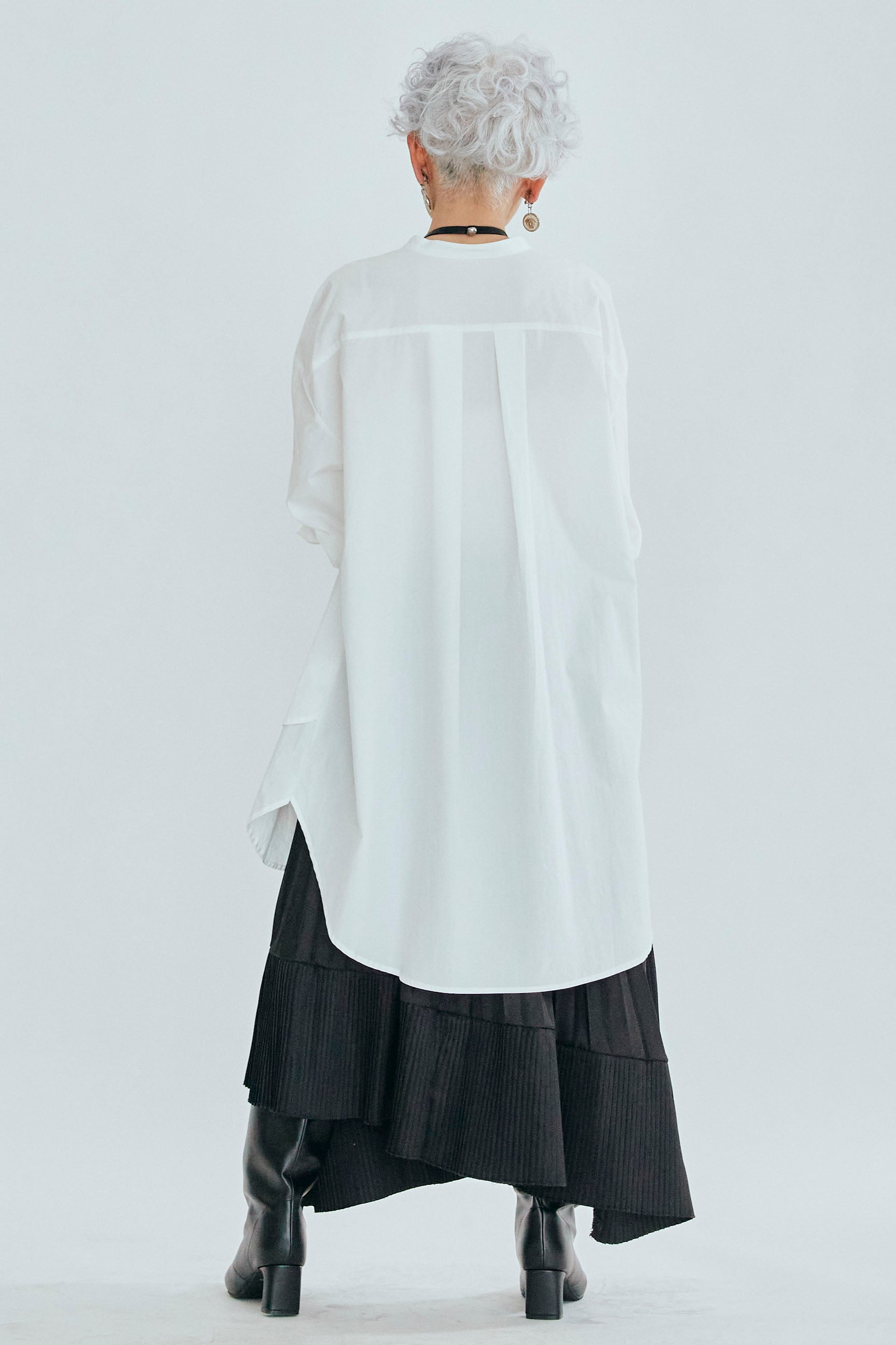 AIJAN フロントレイヤードロングシャツ ブラック M〜Lサイズ