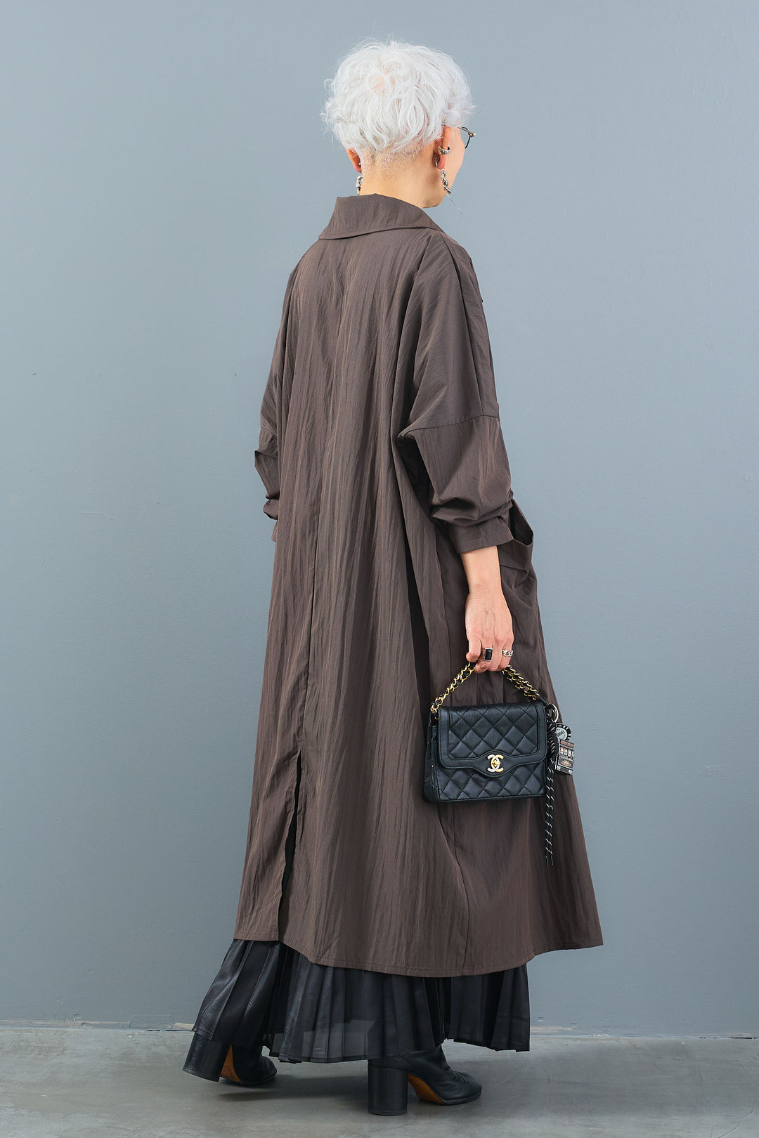 【SET】アシンメトリーロンT+ワッシャートレンチライクライトコート+レザーライクプリーツスカート(3set)