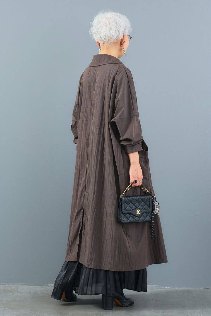 【SET】アシンメトリーロンT+ワッシャートレンチライクライトコート+レザーライクプリーツスカート(3set)