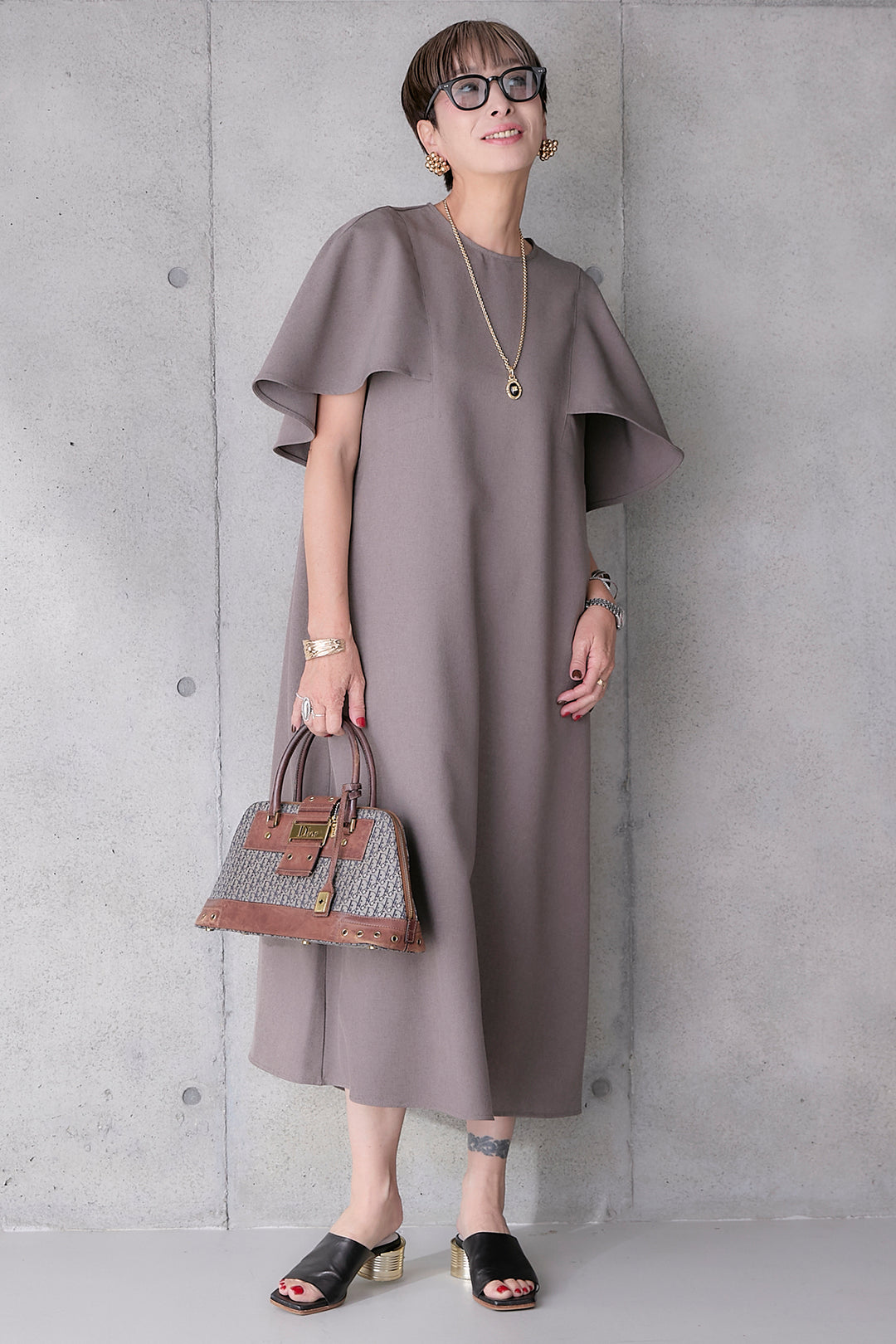 【予約】リネンタッチケープデザインワンピース