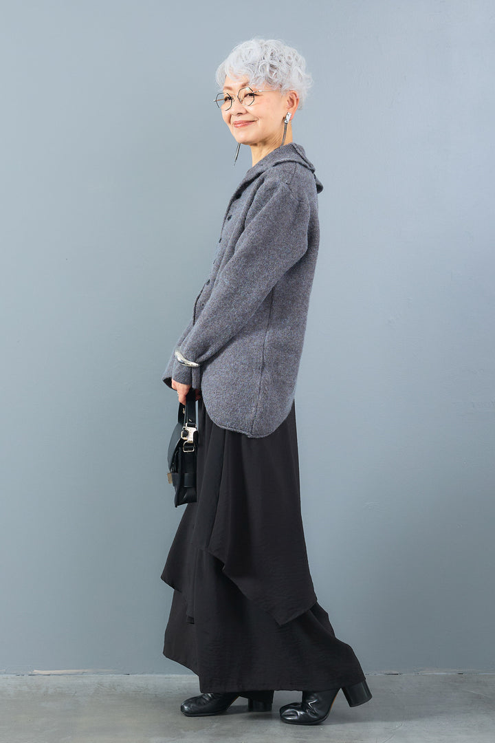 【SET】アシメハイネックボタンニット+アシメレイヤードワイドパンツ(2set)