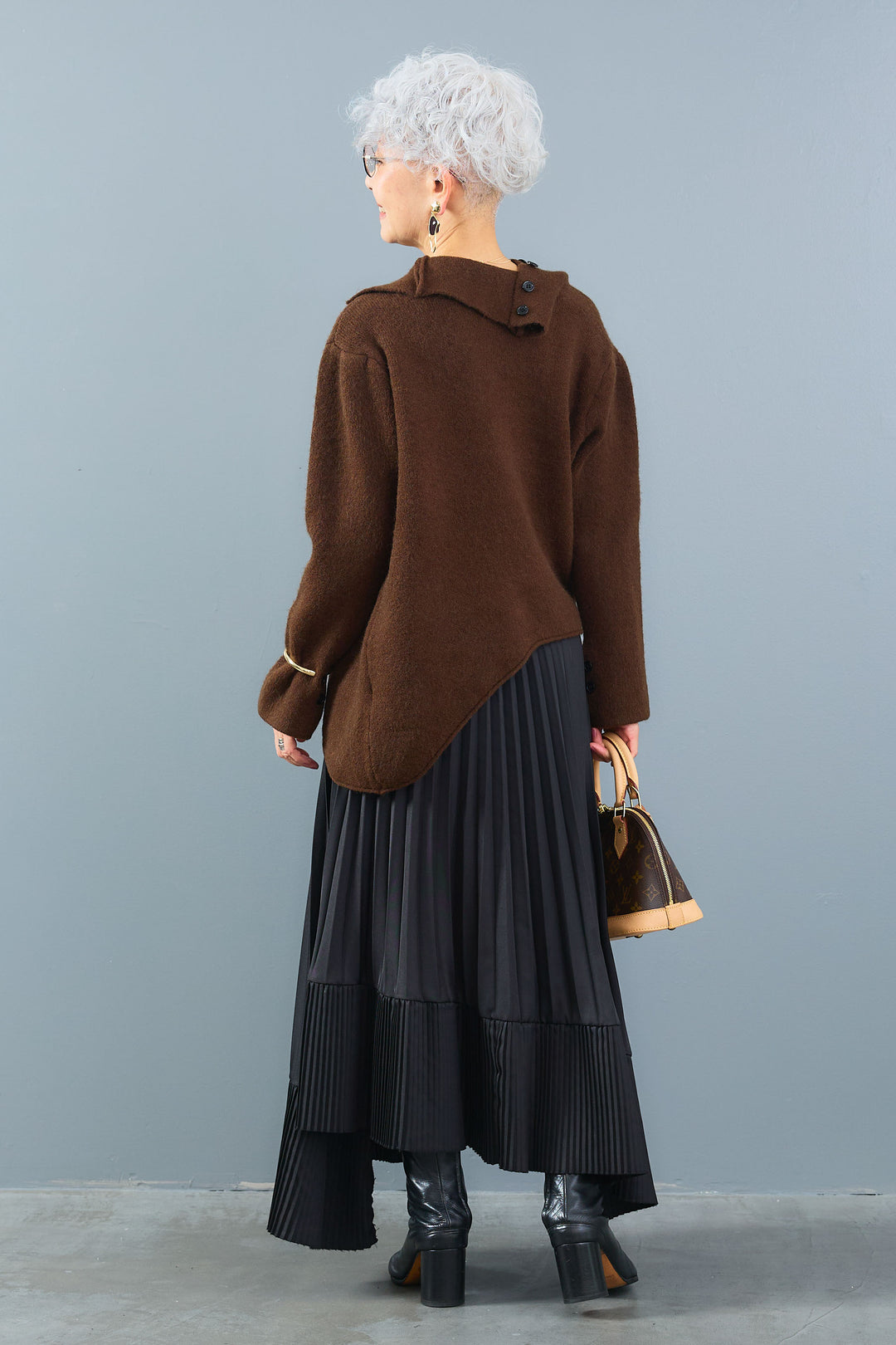 【SET】アシメハイネックボタンニット+アシンメトリープリーツスカート(2set)