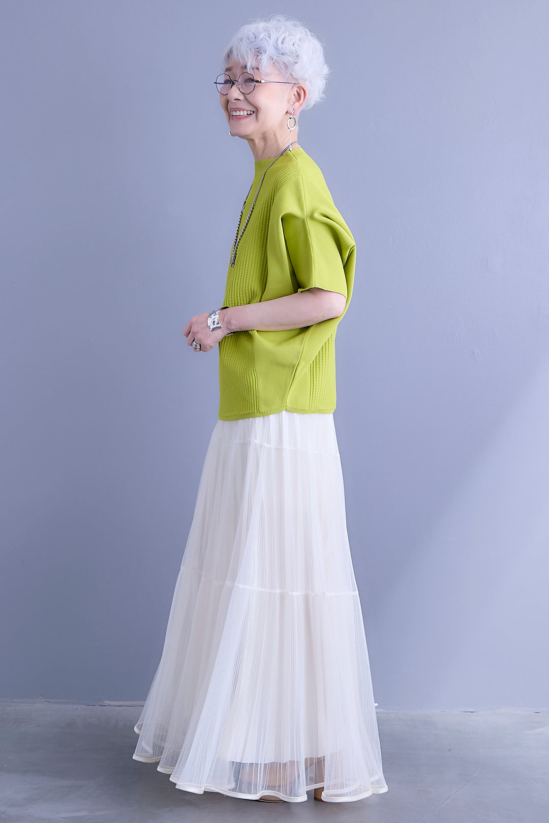 【SET】アップスリーブニットプルオーバー+2WAYラメサテンプリーツ×シアーティアードチュールスカート(2set)