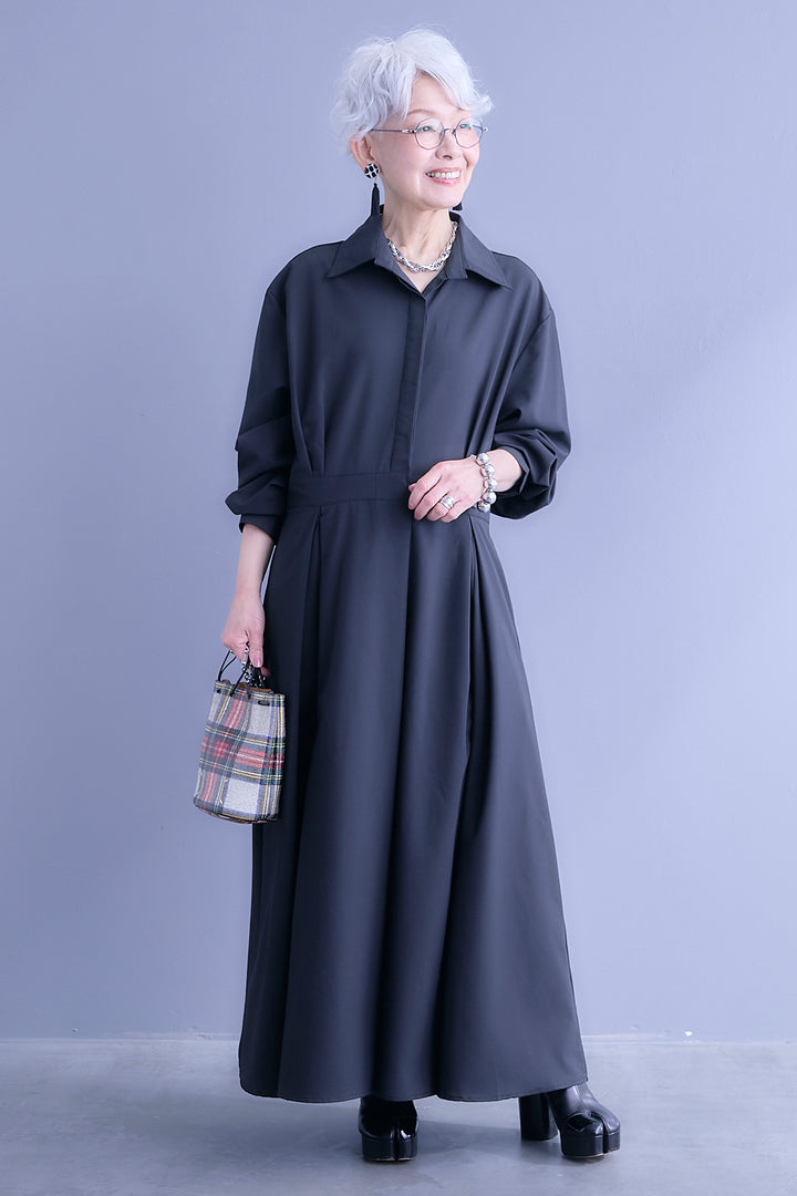 【予約】タックフレアスキッパーシャツワンピース