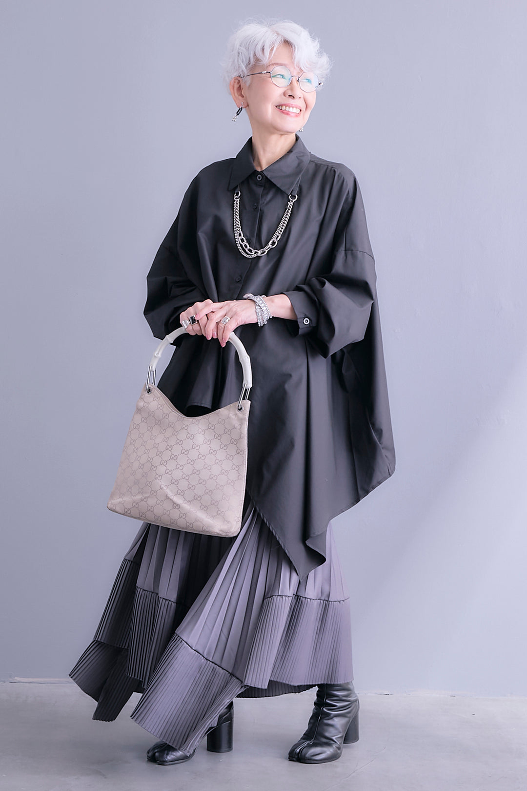 【SET】アシンメトリーロングシャツ+アシンメトリープリーツスカート(2set)