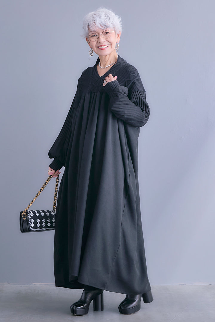 【予約】コーデュロイ×ニットコンビキーネックワンピース