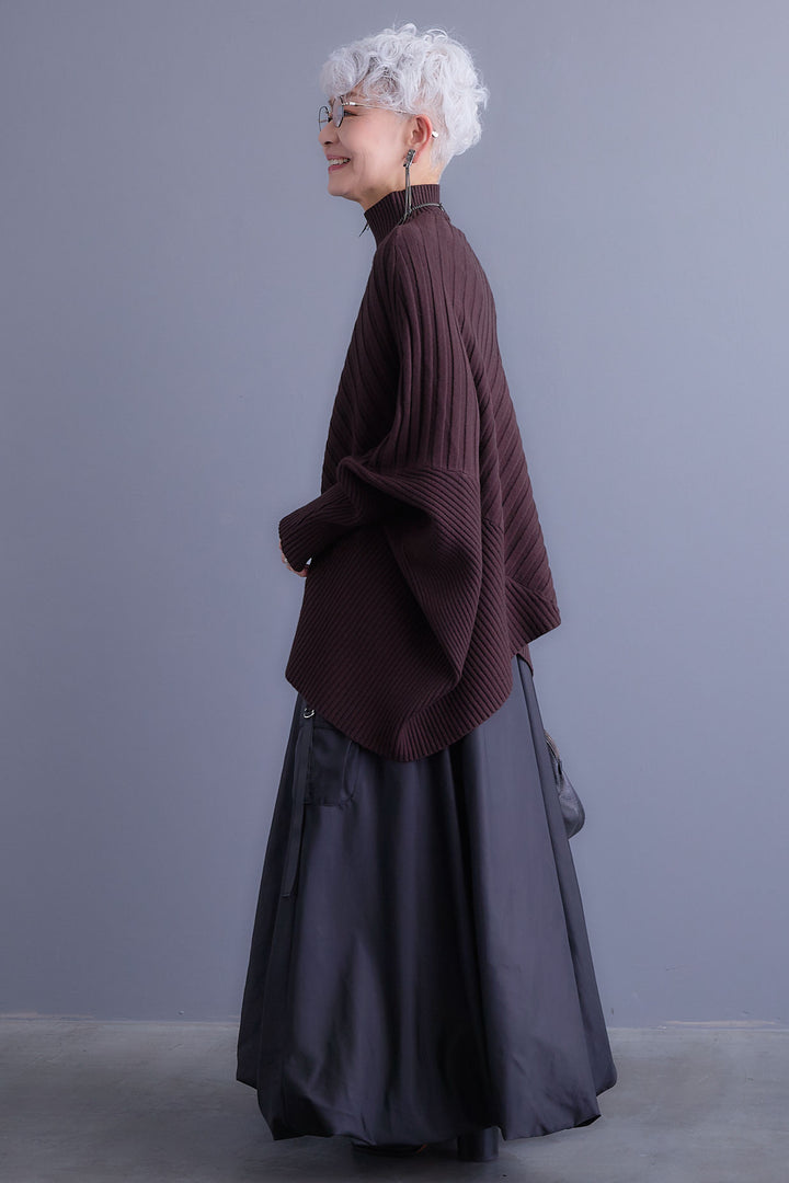 【SET】ワイドリブドルマンニット+バルーンミリタリースカート(2set)