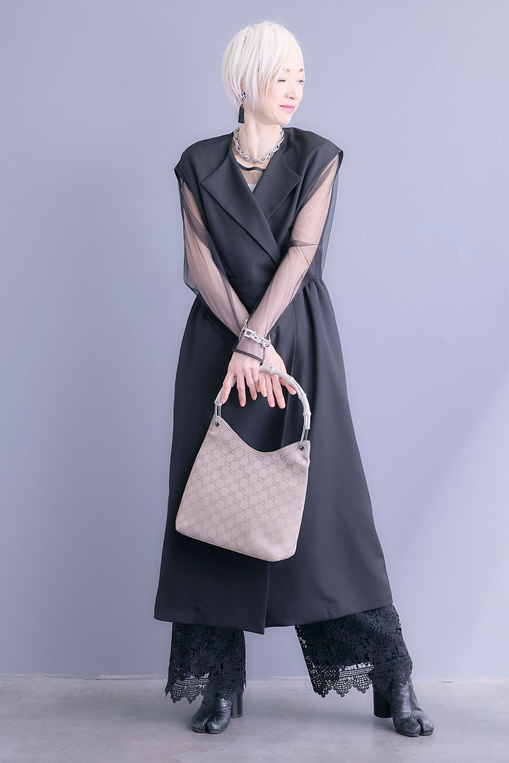 【SET】ジレワンピース×チュールトップスSET+ケミカルレースパンツ(2set)