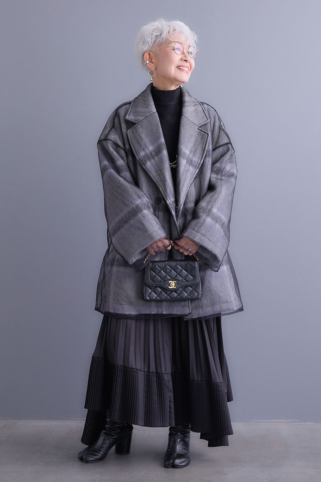 【予約】チュールレイヤードシャギーチェックコート