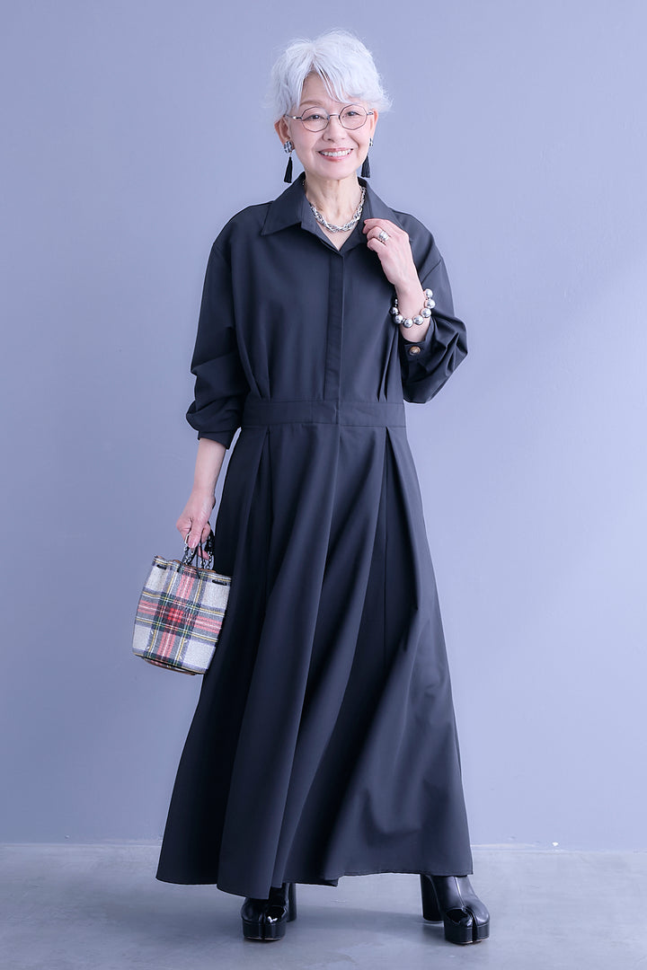 【予約】タックフレアスキッパーシャツワンピース