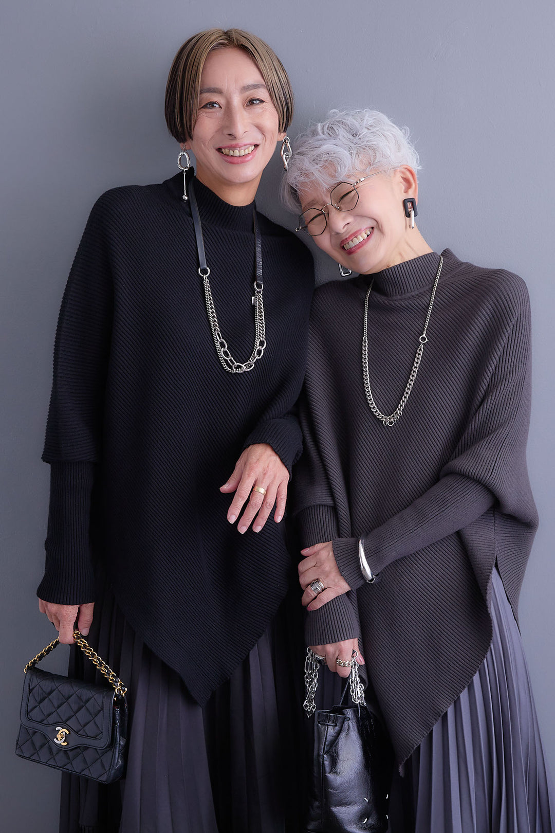 【SET】アシンメトリーオーバーニット+オーバーカラーファーコート+アシンメトリープリーツスカート(3set)