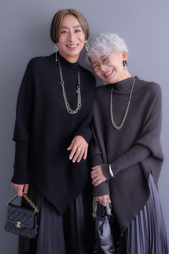 【SET】アシンメトリーオーバーニット+オーバーカラーファーコート+アシンメトリープリーツスカート(3set)