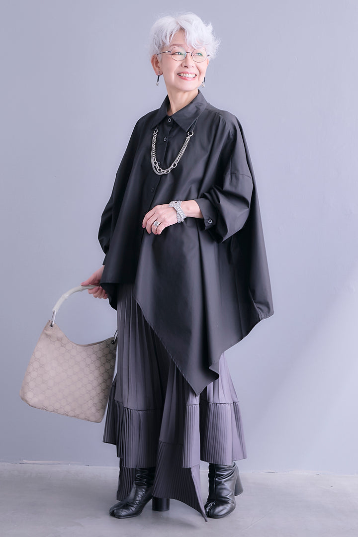 【SET】アシンメトリーロングシャツ+アシンメトリープリーツスカート(2set)