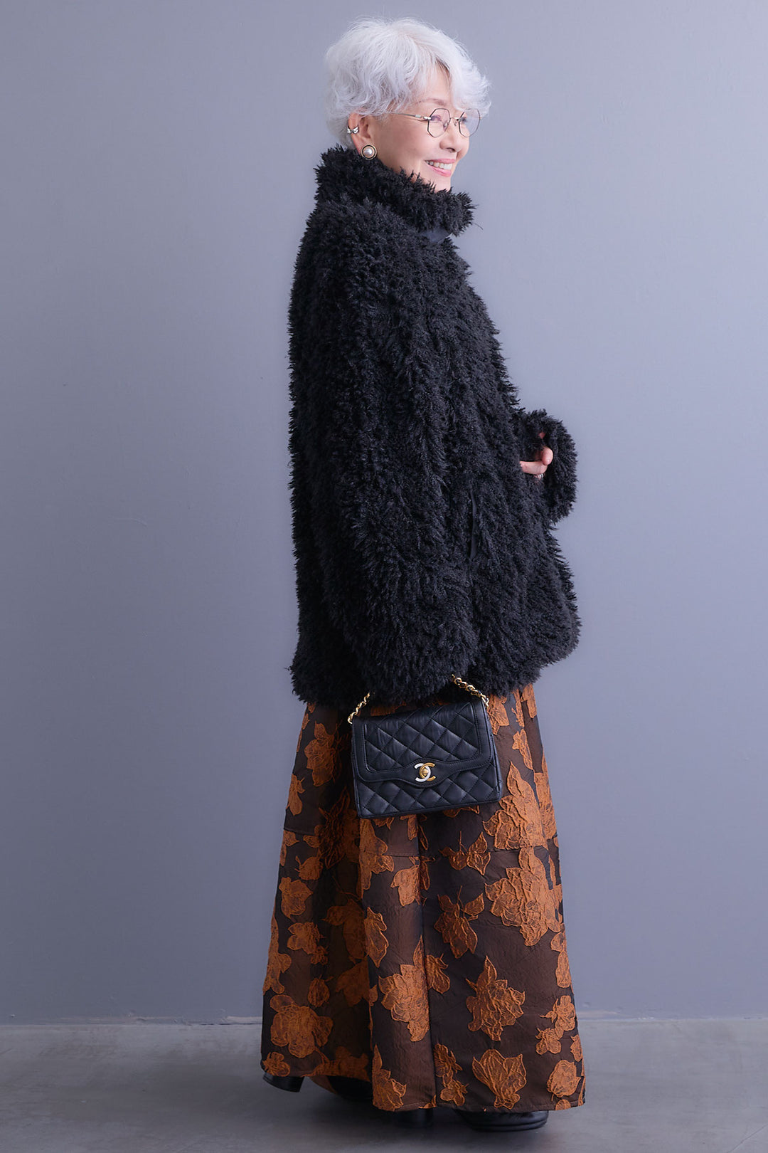 【SET】プードルボア2WAYカラーコート+ジャガードフラワースカート(2set)