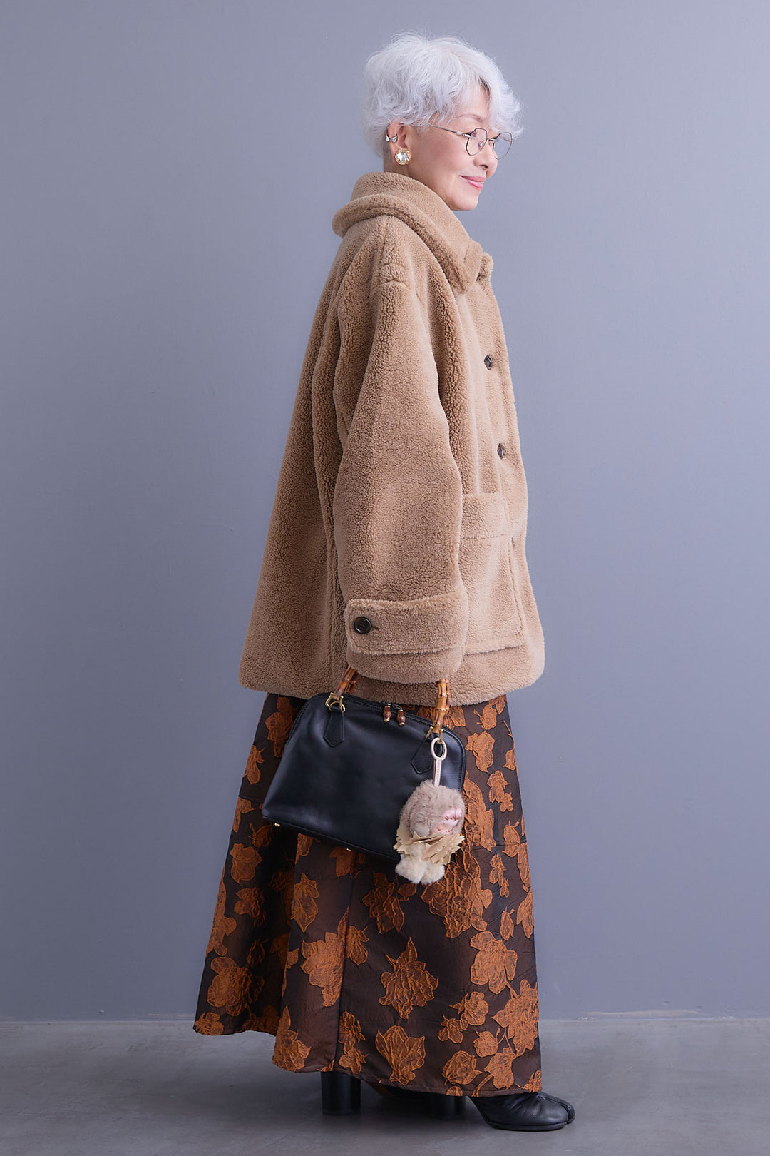 【SET】テディボアフラットカラーコート+ジャガードフラワースカート(2set)