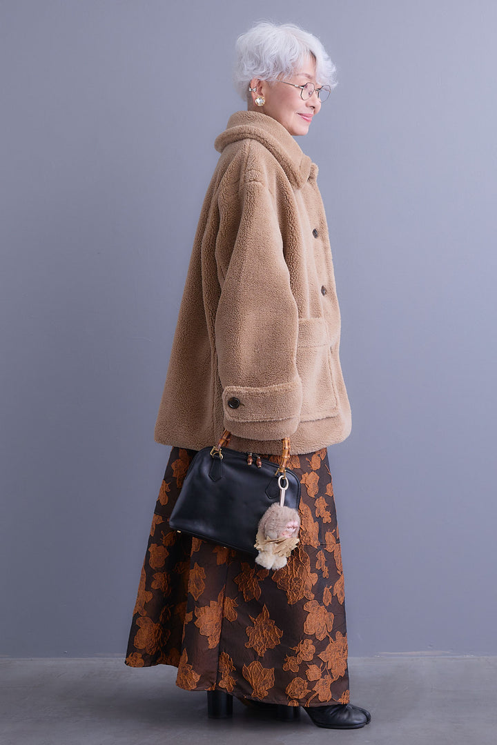 【SET】テディボアフラットカラーコート+ジャガードフラワースカート(2set)