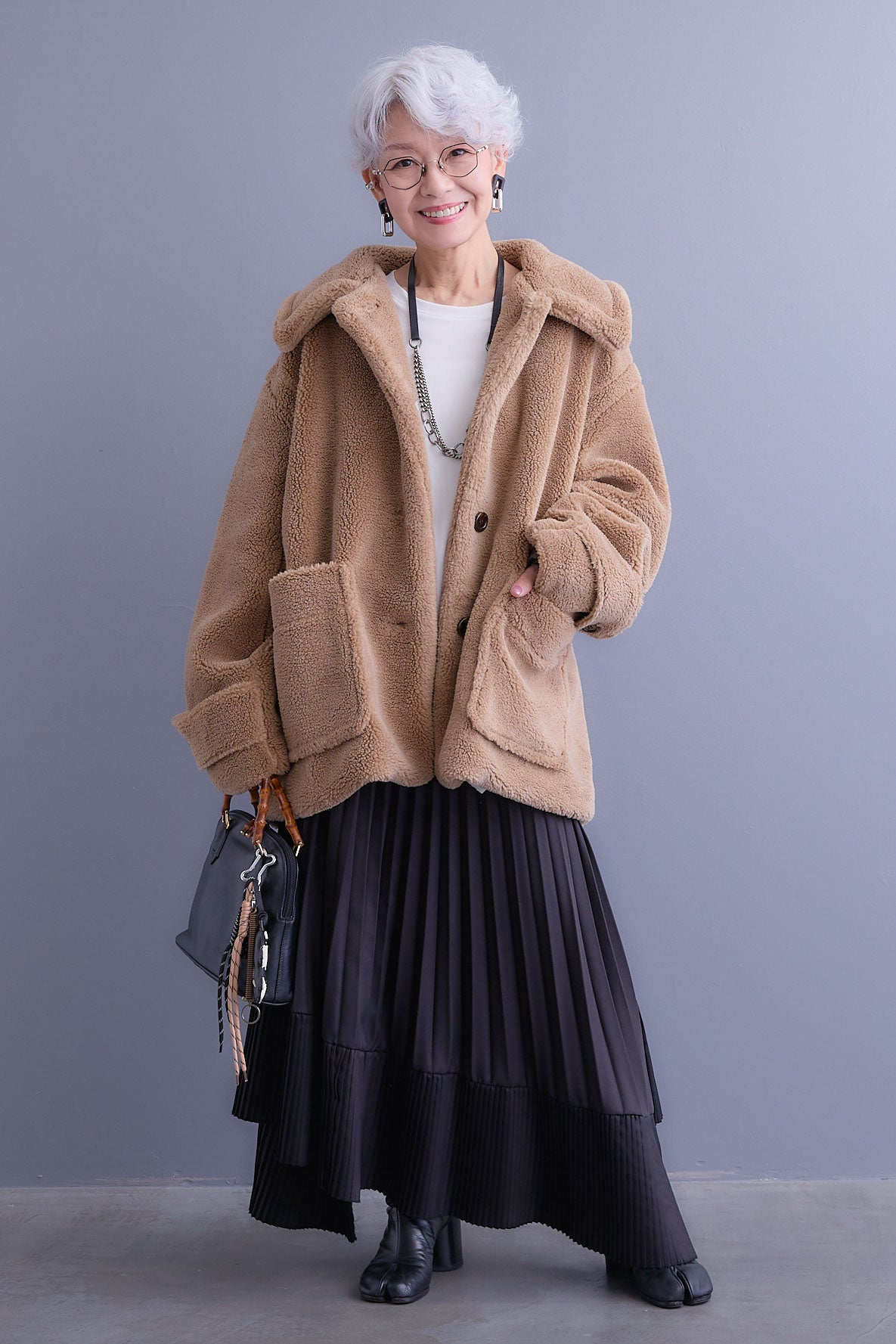 PRADA プラダ モヘア ツイード ボックスプリーツスカート メランジベージュ PRADA プラダ モヘア ツイード ボックスプリーツスカート