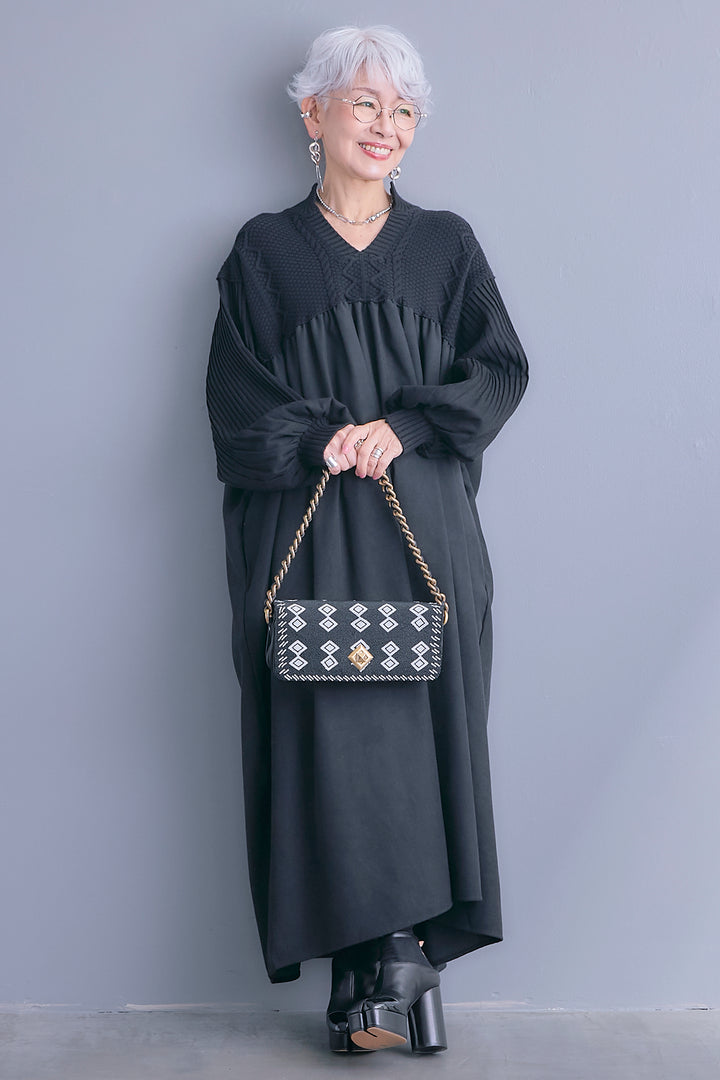 【予約】コーデュロイ×ニットコンビキーネックワンピース