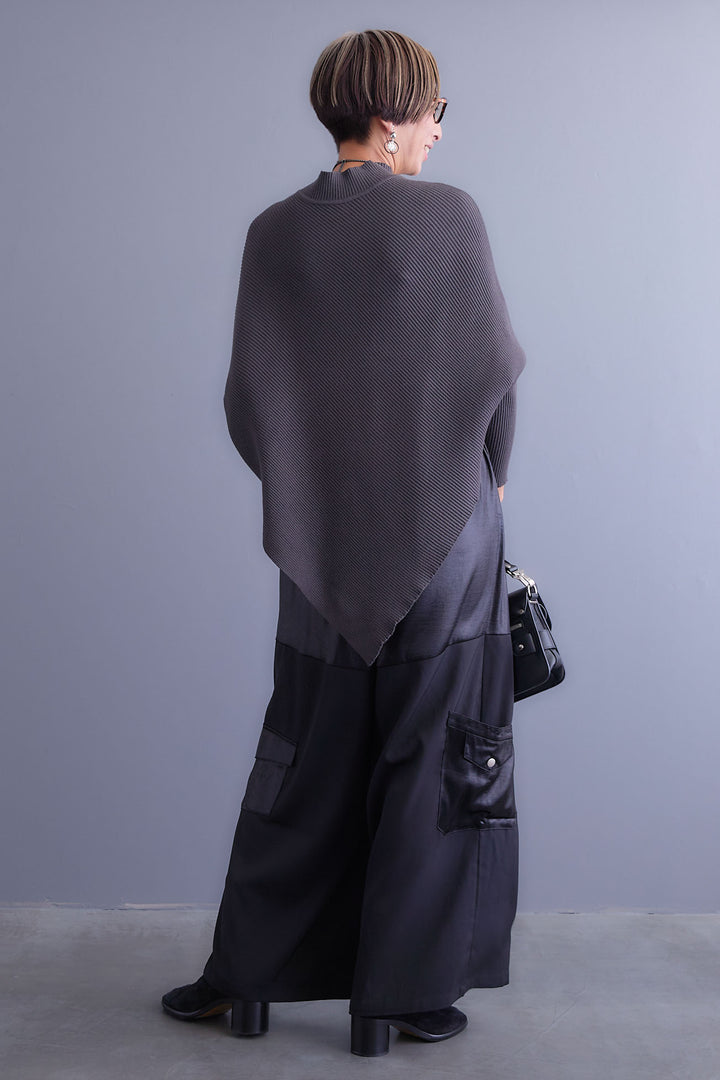 【SET】アシンメトリーオーバーニット+パテントデザインワイドパンツ(2set)
