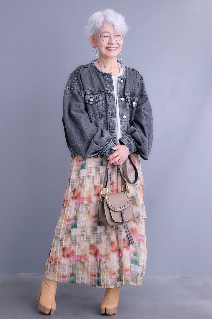 【予約】アシメフラワープリーツドッキングワンピース