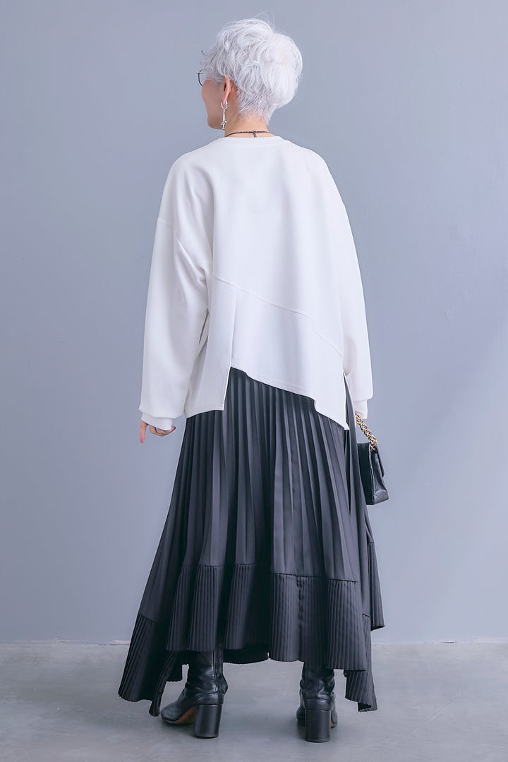 【SET】アシメリングZIPデザインプルオーバー+アシンメトリープリーツスカート(2set)