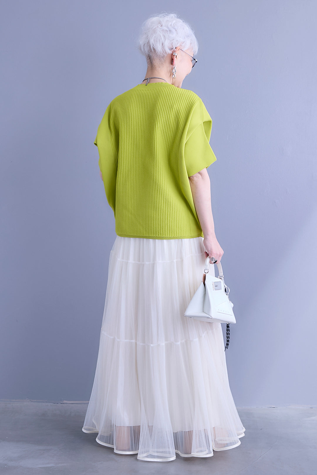 【SET】アップスリーブニットプルオーバー+2WAYラメサテンプリーツ×シアーティアードチュールスカート(2set)