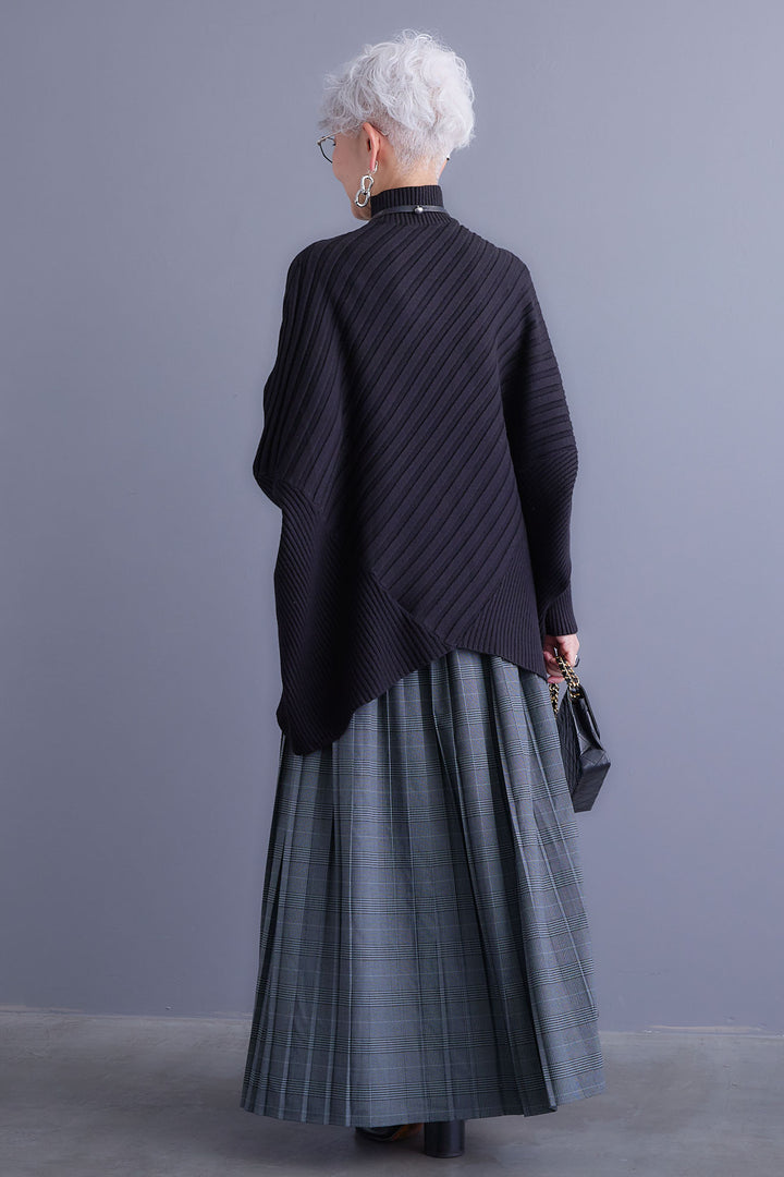 【SET】ワイドリブドルマンニット+グレンチェックプリーツスカート(2set)