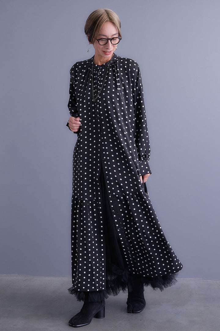 【SET】ボリュームスリーブバックシャンワンピース+フリルチュールティアードスカート(2set)