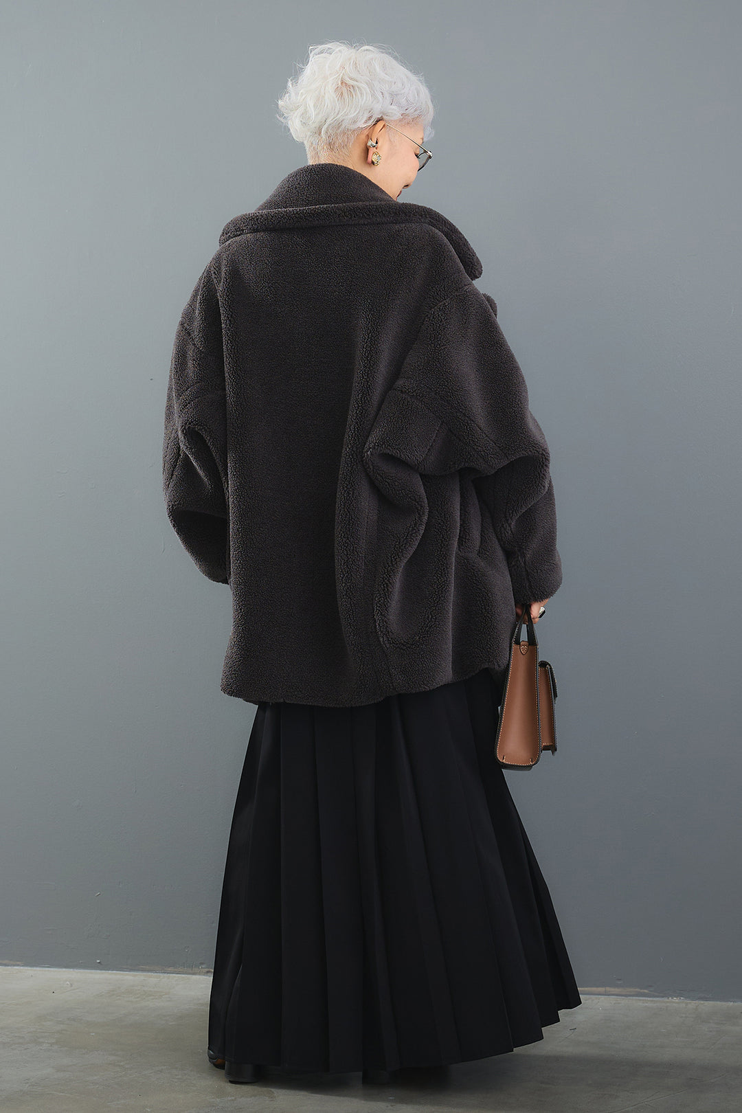 【SET】ヴィンテージアシンメトリーデニムシャツ+テディボアミディコート+デニムドッキングプリーツスカート(3set)