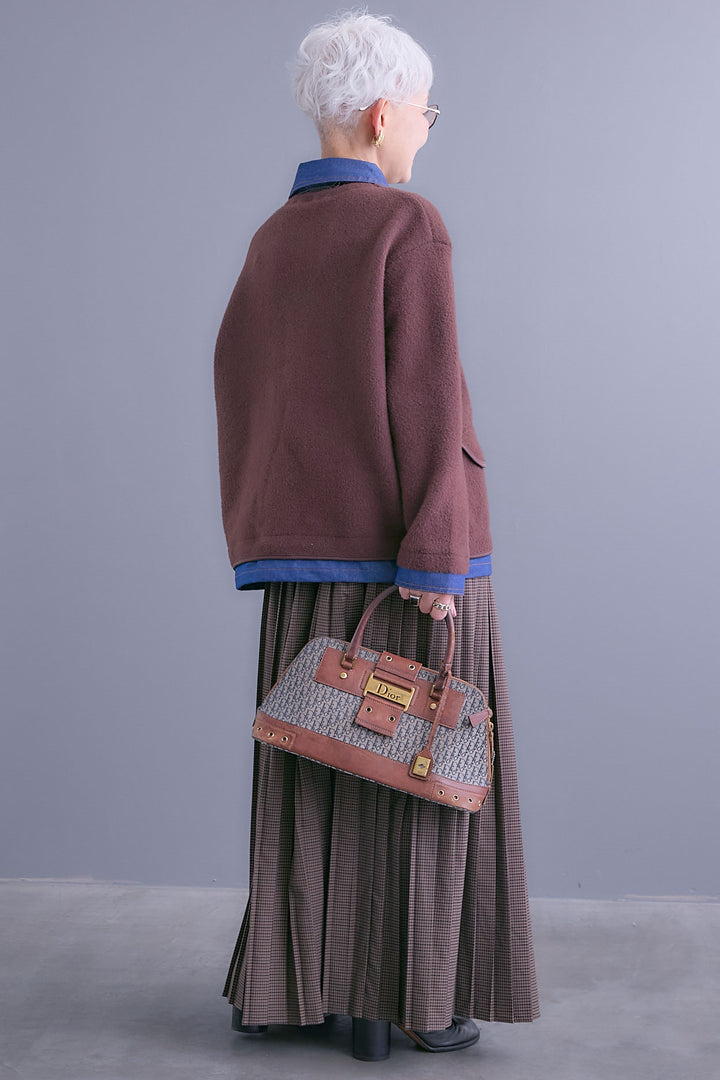 【SET】デニムレイヤードデザインカーディガン+グレンチェックプリーツスカート(2set)