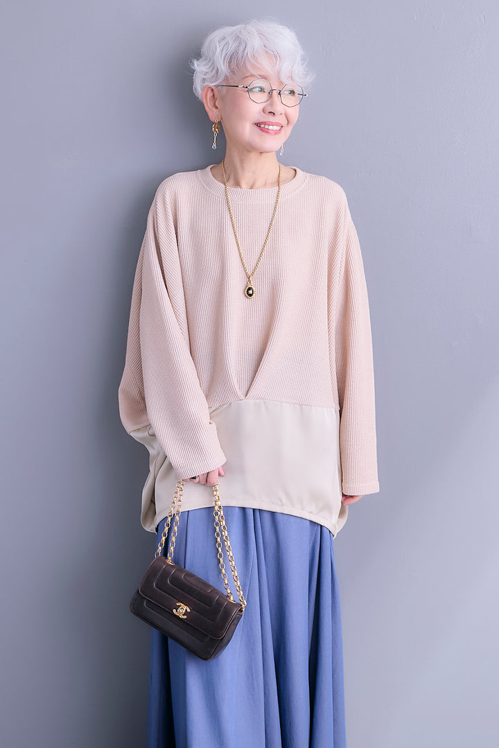 【SET】サテンコンビドルマンチュニック+テンセルデニムフレアスカート(2set)