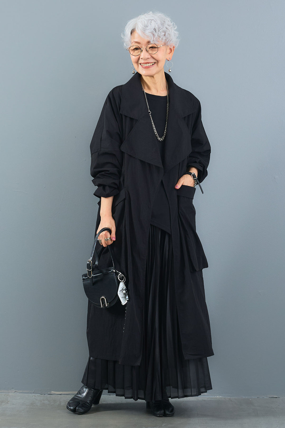 【SET】アシンメトリーロンT+ワッシャートレンチライクライトコート+レザーライクプリーツスカート(3set)