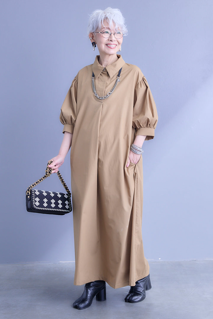 【予約】バックロゴエンブロイダリーボリュームスリーブシャツワンピース