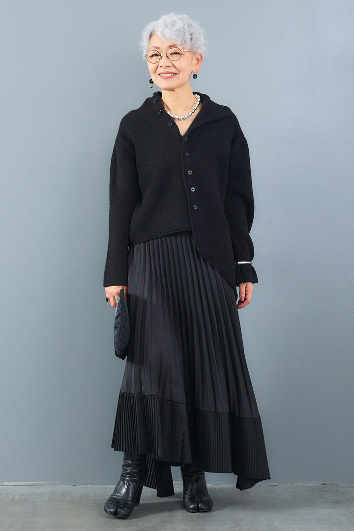 【SET】アシメハイネックボタンニット+アシンメトリープリーツスカート(2set)