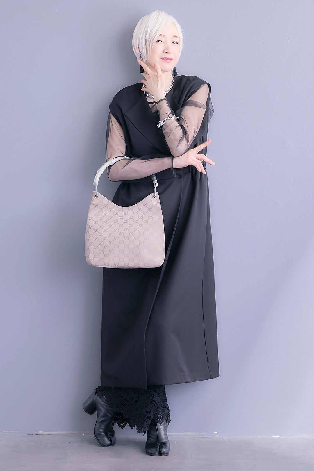 【予約】ジレワンピース×チュールトップスSET