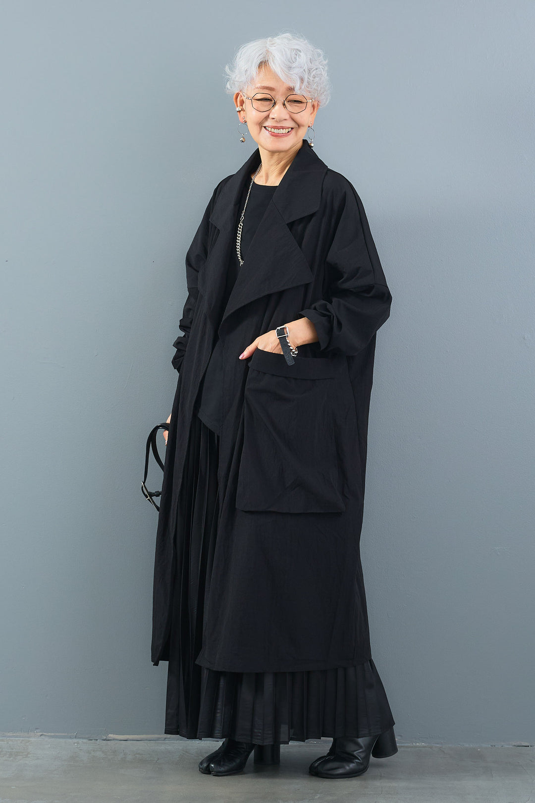 【SET】アシンメトリーロンT+ワッシャートレンチライクライトコート+レザーライクプリーツスカート(3set)