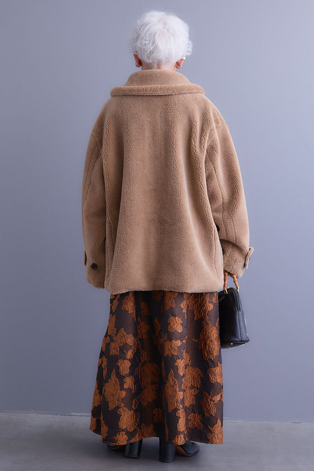 【SET】テディボアフラットカラーコート+ジャガードフラワースカート(2set)