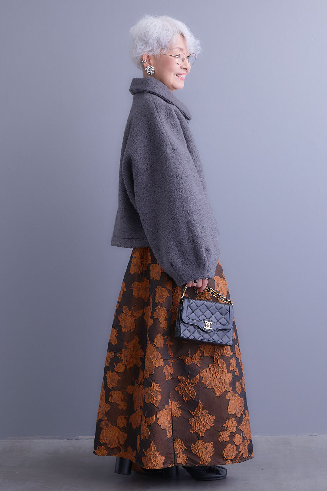 【SET】シープボアボリュームスリーブジャケット+ジャガードフラワースカート(2set)