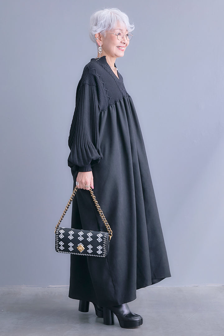 【予約】コーデュロイ×ニットコンビキーネックワンピース