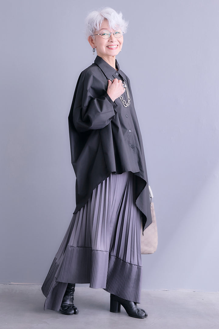 【SET】アシンメトリーロングシャツ+アシンメトリープリーツスカート(2set)