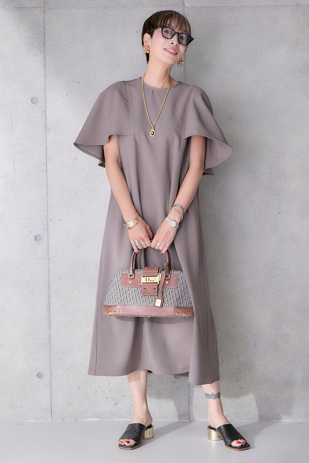 【予約】リネンタッチケープデザインワンピース