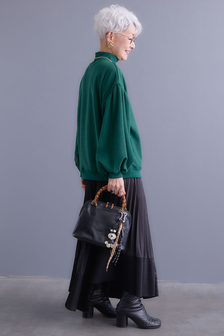 【SET】ボリュームスリーブモックネックプルオーバー+アシンメトリープリーツスカート(2set)