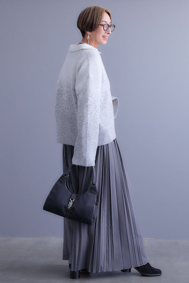 【SET】グラデーションラメキーネックニット+ダブルプリーツロングスカート(2set)