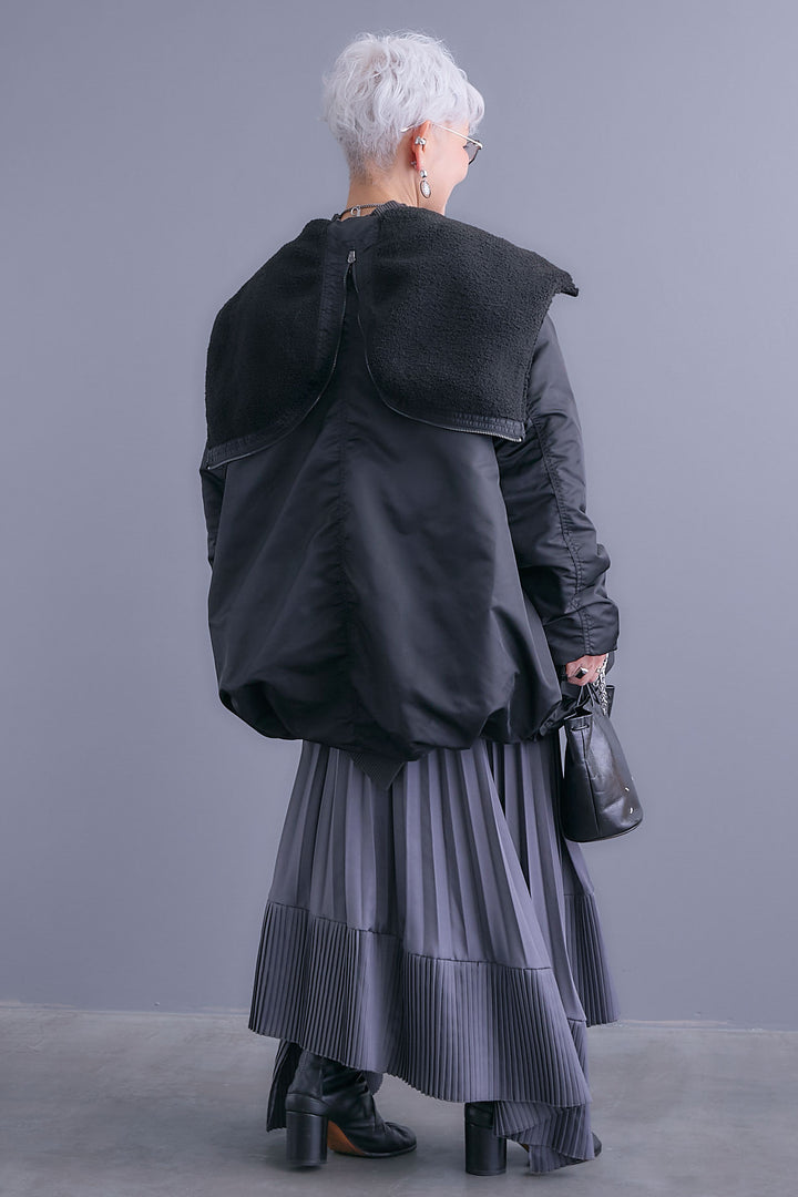 【SET】アシンメトリーオーバーニット+2WAYオーバーカラーN-3Bジャケット+アシンメトリープリーツスカート(3set)