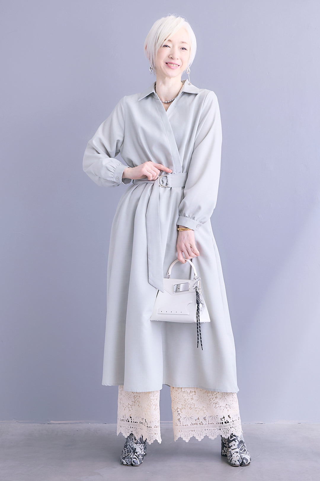 【SET】スキッパーカシュクールシャツワンピース+ケミカルレースパンツ(2set)