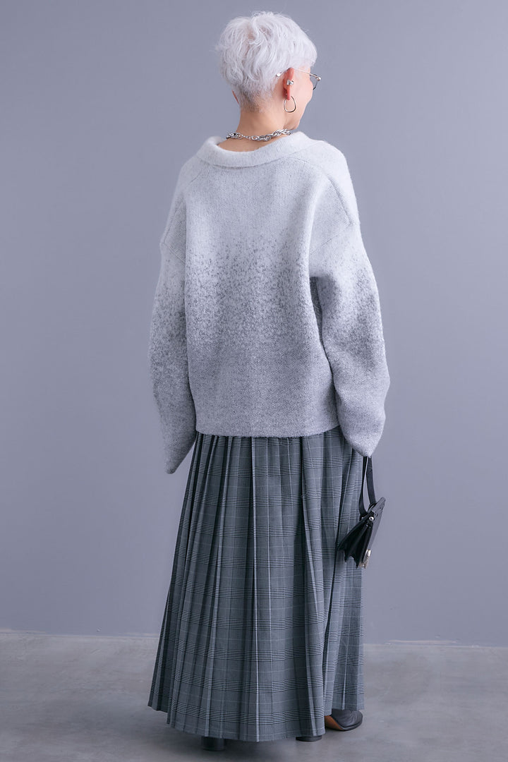 【SET】グラデーションラメキーネックニット+グレンチェックプリーツスカート(2set)
