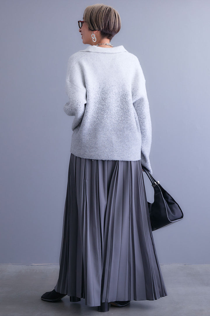 【SET】グラデーションラメキーネックニット+ダブルプリーツロングスカート(2set)