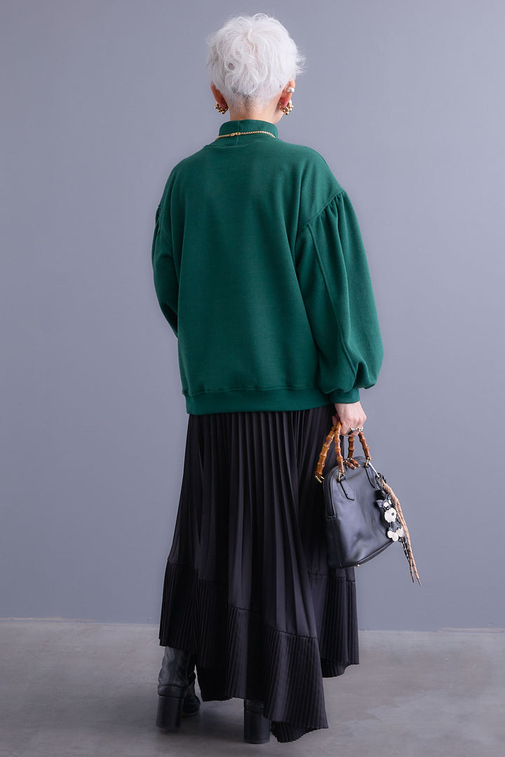 【SET】ボリュームスリーブモックネックプルオーバー+アシンメトリープリーツスカート(2set)