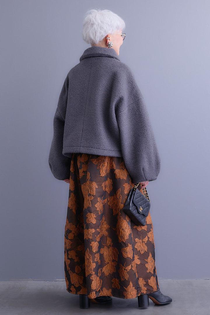 【SET】シープボアボリュームスリーブジャケット+ジャガードフラワースカート(2set)