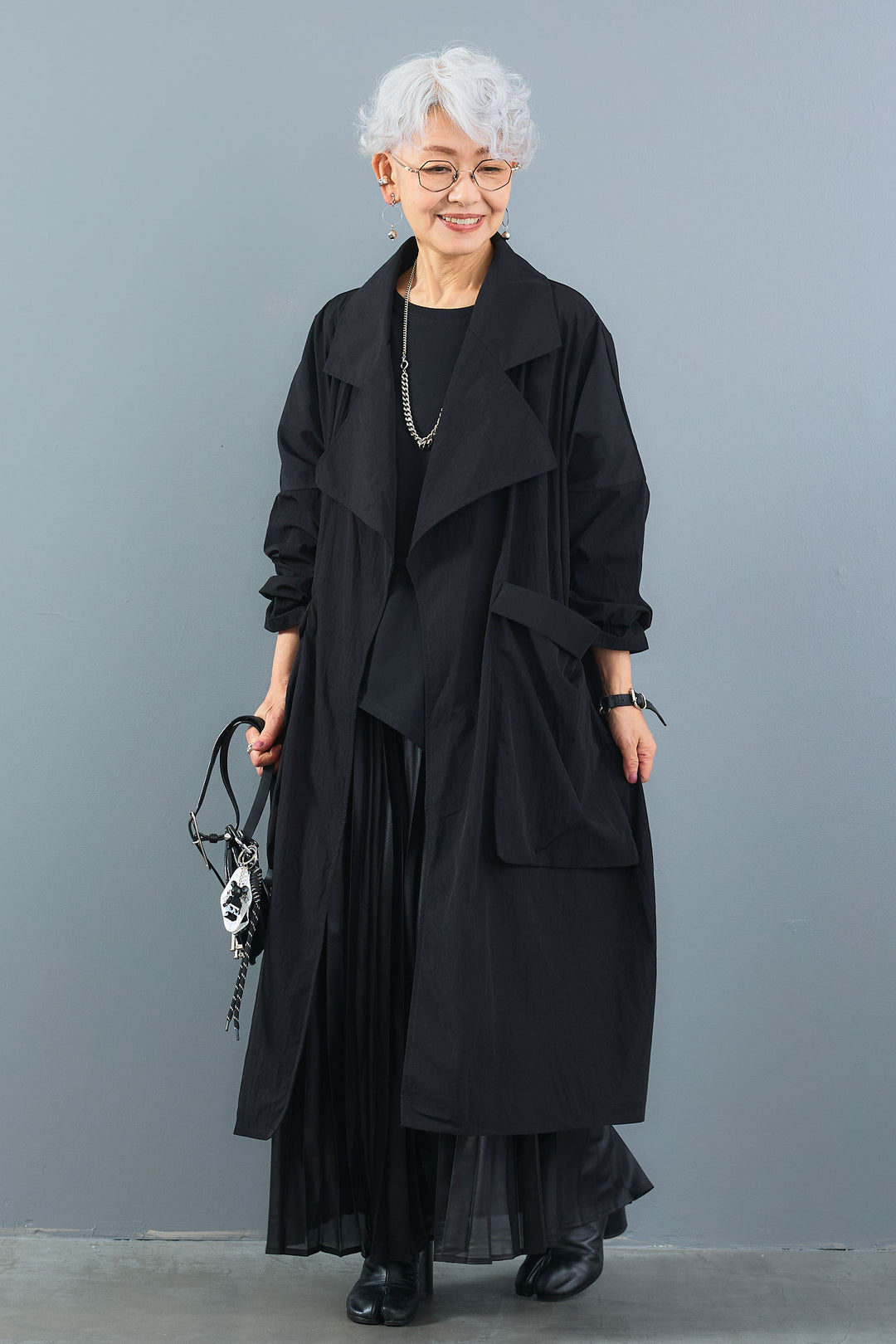 【SET】アシンメトリーロンT+ワッシャートレンチライクライトコート+レザーライクプリーツスカート(3set)